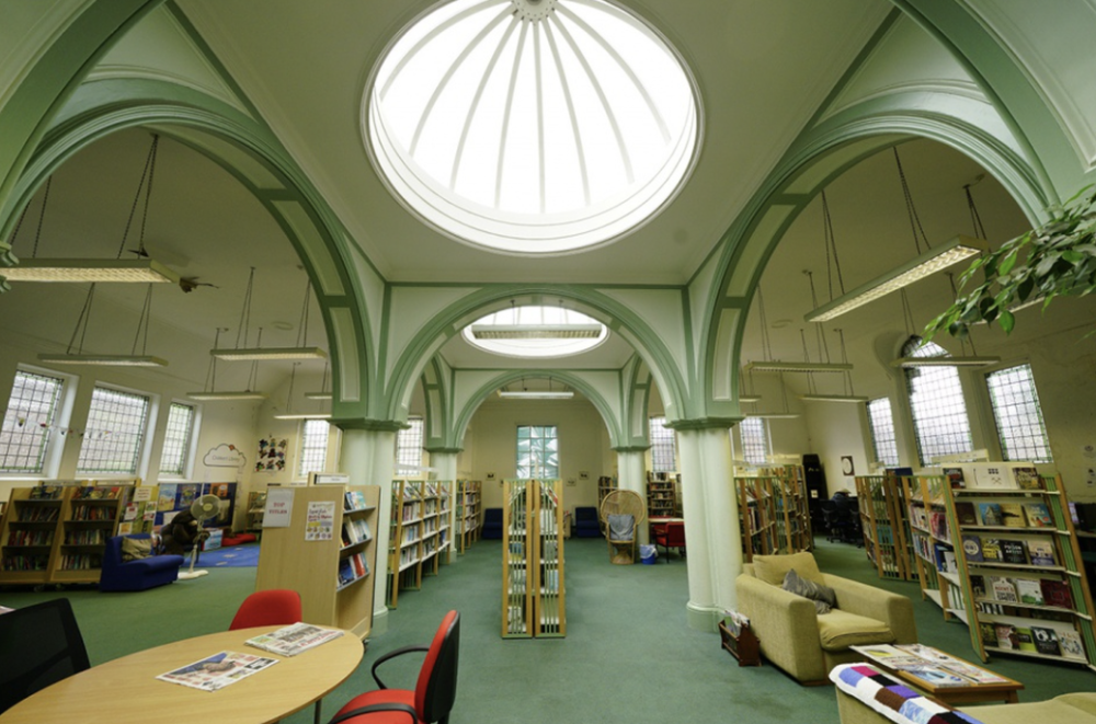 Traditional public library for film and photoshoot and event location hire (Sydenham, London)