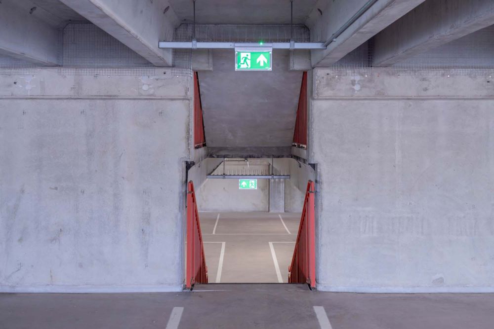 A private multi-storey car park with large roof (Brentford, London)