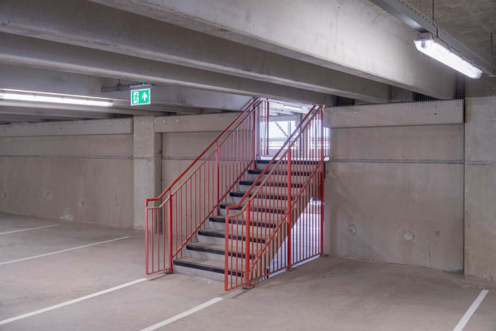 A private multi-storey car park with large roof (Brentford, London)