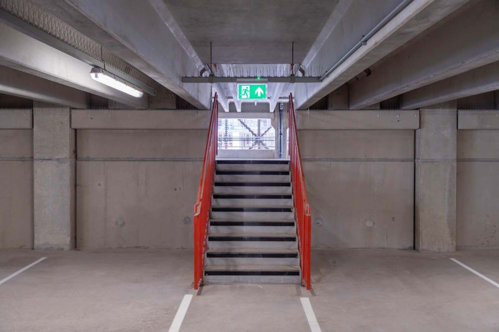 A private multi-storey car park with large roof (Brentford, London)