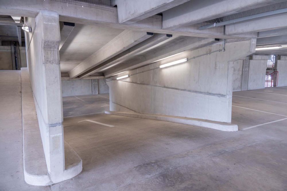 A private multi-storey car park with large roof (Brentford, London)