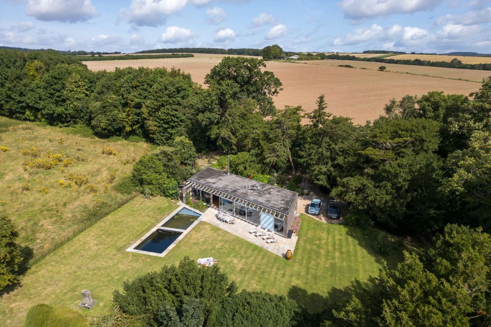 An architecturally unique timber-clad  home in the South Downs