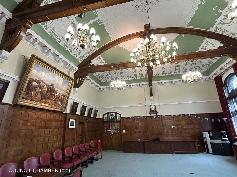 Town hall with meeting rooms, council chambers and period offices. (Reigate, Surrey)