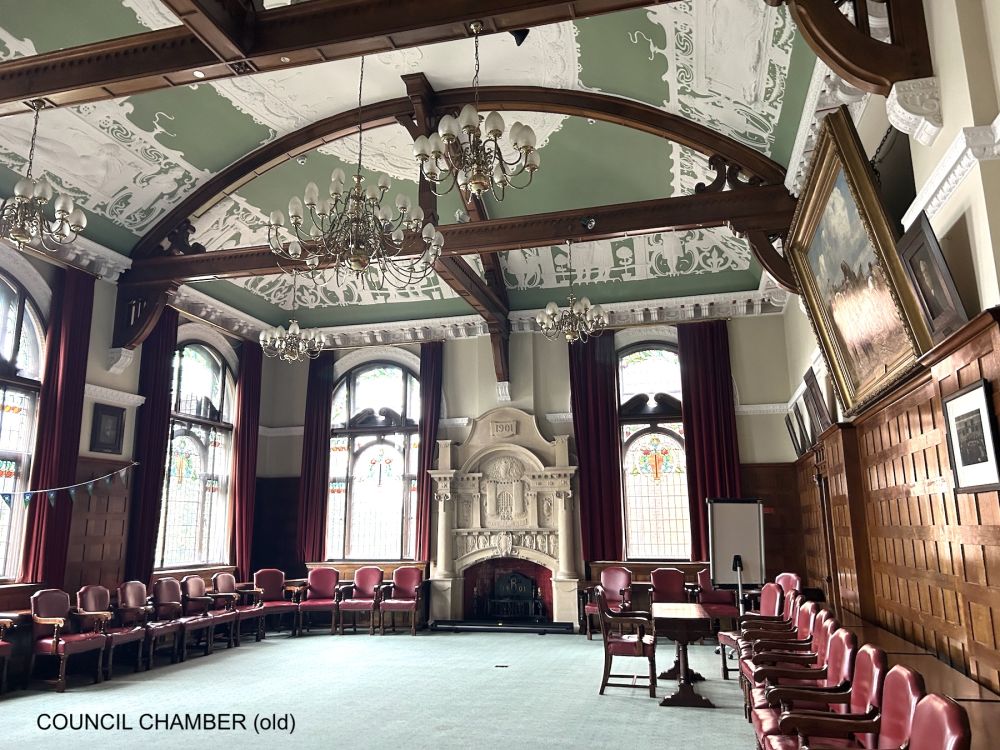 Town hall with meeting rooms, council chambers and period offices. (Reigate, Surrey)