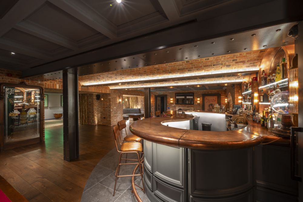 An underground private bar and recording studio with vintage retro touches