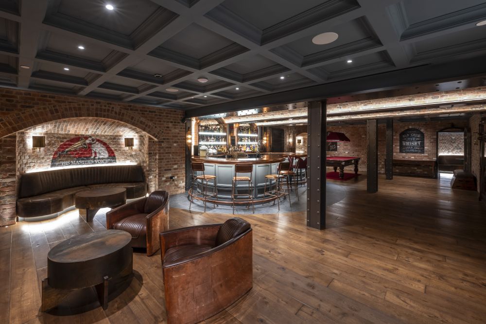 An underground private bar and recording studio with vintage retro touches