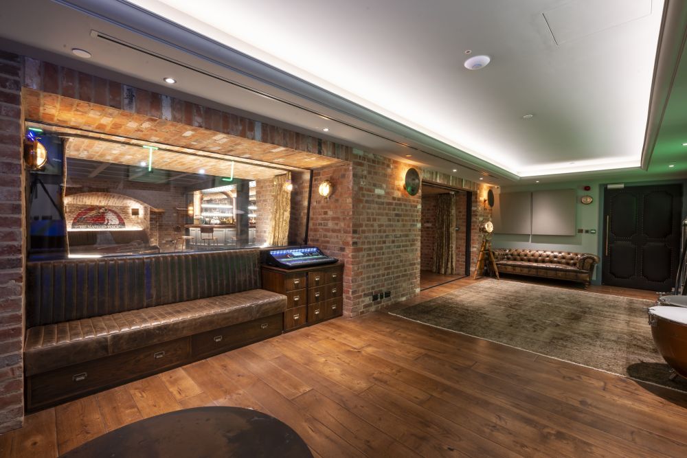 An underground private bar and recording studio with vintage retro touches
