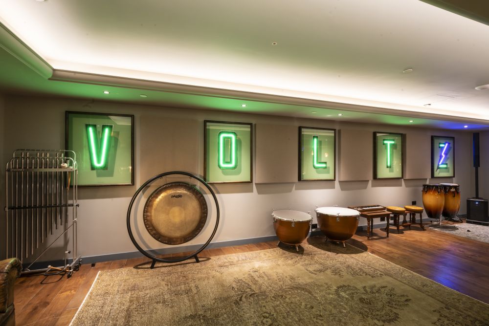 An underground private bar and recording studio with vintage retro touches