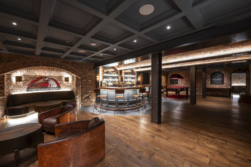 An underground private bar and recording studio with vintage retro touches