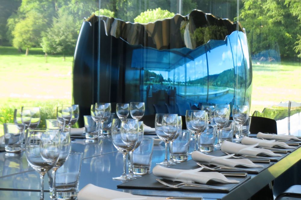 Modern Glass Pavilion set on Island in a Lake on a private country estate