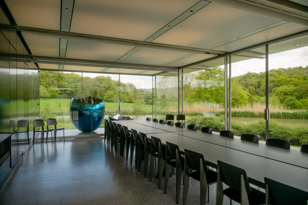 Modern Glass Pavilion set on Island in a Lake on a private country estate